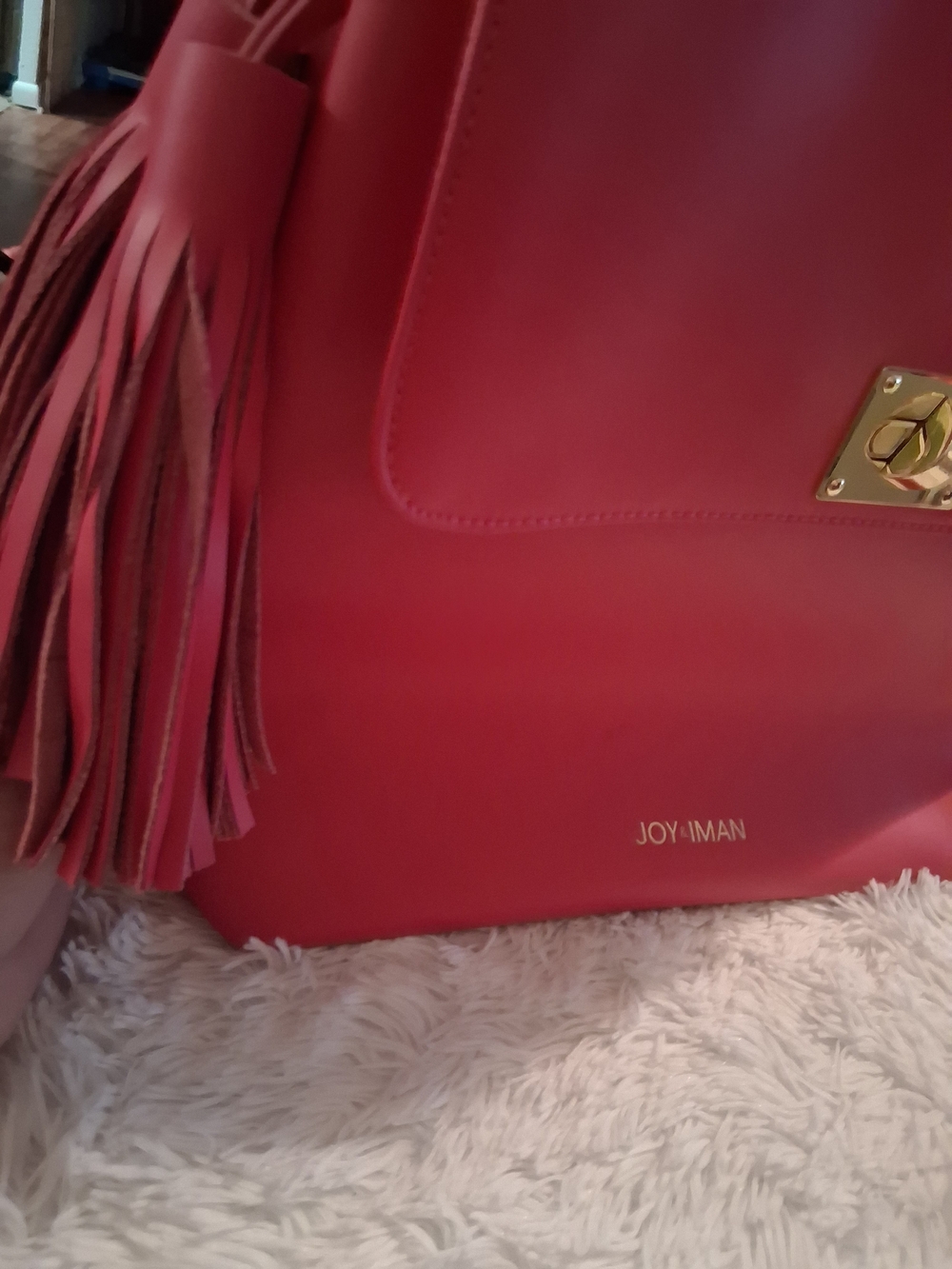 Joy & Iman Red Fringe Shoulder Bag with Gold Hardware
